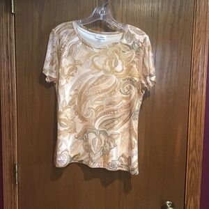 Calvin Klein Women’s Short Sleeve Top, Paisley Beige, Size M